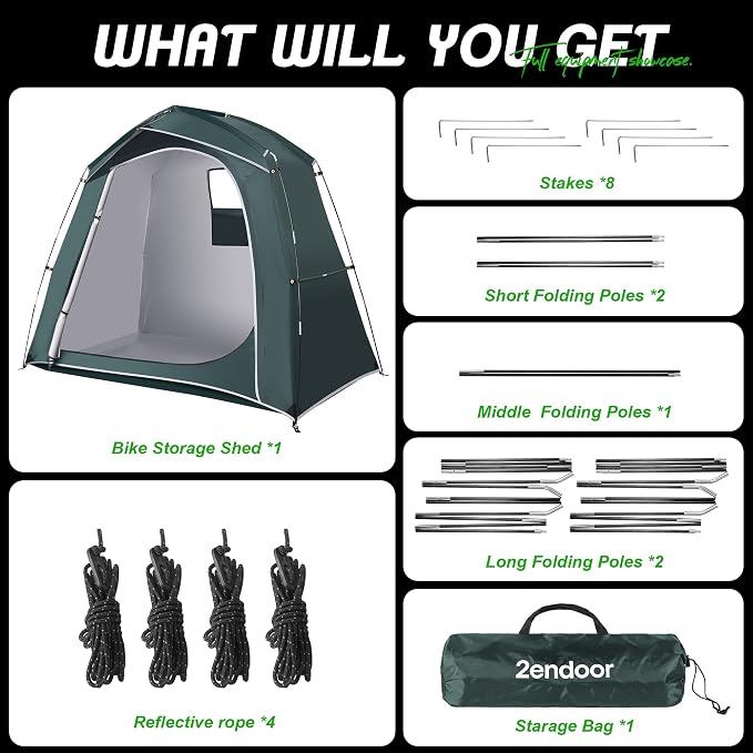 Bike Storage Tent Outdoor, Waterproof Bicycle Shed for 4-5 Bikes, PU4000 210D Oxford, Fiberglass Frame, Rain-Blocking Awning Design, Outdoor Storage for Bikes, Lawn Mower, Garden Tools Green