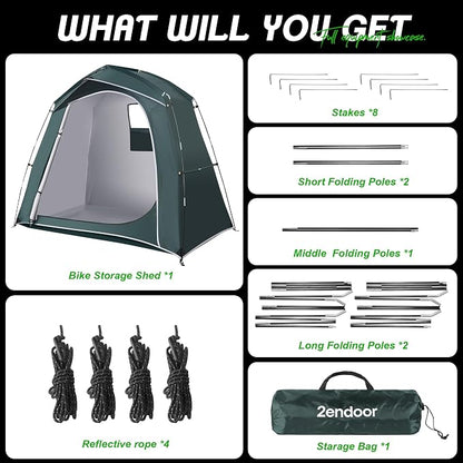 Bike Storage Tent Outdoor, Waterproof Bicycle Shed for 4-5 Bikes, PU4000 210D Oxford, Fiberglass Frame, Rain-Blocking Awning Design, Outdoor Storage for Bikes, Lawn Mower, Garden Tools Green