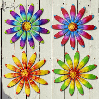 Giyyomtr Metal Flowers Wall Decor - 4pcs Metal Sunflowers Wall Art Hanging Decorations for Outdoor Fence Garden Yard Patio Exterior Wall Decor