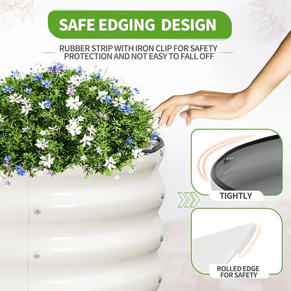 Galvanized Raised Garden Bed - 6x2x1.4FT Metal Planter Boxes Outdoor | Oval Steel Raised Bed Kit for Gardening with Protective Tape, Gloves for Vegetables, Flower, Herb (White)