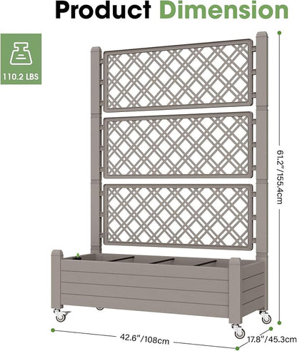 Fancyango Raised Garden Bed with Wheels 61.2" H -Medium Gray