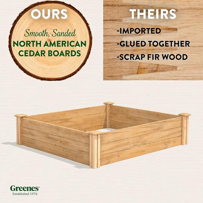 Greenes Fence Premium Cedar Raised Garden Bed, 4' x 4' x 10.5" (3/4" Thick) (2-Pack) - Made in USA with North American Cedar