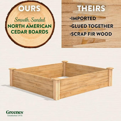 Greenes Fence Premium Cedar Raised Garden Bed, 4' x 4' x 10.5" (3/4" Thick) (2-Pack) - Made in USA with North American Cedar