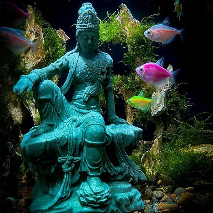 livelyfish Aquarium Buddha Statue Guanyin Buddha Sandstone Sculpture for Zen Garden Fish Tank Home Decor (M)