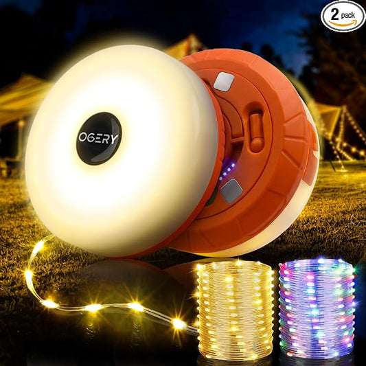 OGERY 2-Pack Camping String Lights, 32.8FT Rechargeable Christmas String Lights Outdoor/Indoor, 8 Modes 4-in-1 Quick Storage Fairy Lights Portable Lamp for Xmas Tree Decor Party Camping Essentials