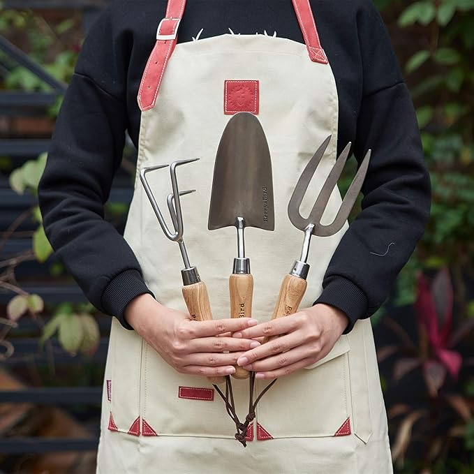 Berry&Bird Garden Tool Set 3 Pieces Stainless Steel Heavy Duty Garden Sets | Gardening Kit Include Hand Trowel Hand Cultivator & Hand Fork with Wood Handle for Weeding Transplanting Digging Garden Gifts