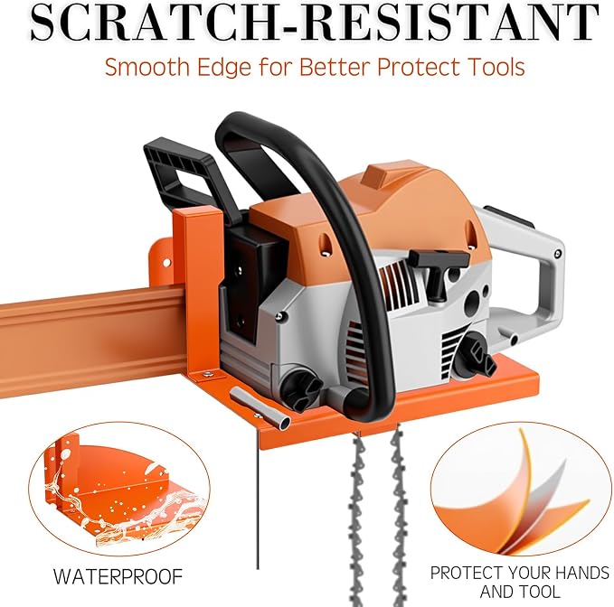 2 Pack Chainsaw Holder for Garage Shed Heavy Duty Chainsaw Storage Rack Wall Mount Sturdy Power Tool Organizer Rack Wall Storage Bracket for Garden Equipment and Outdoor Tools Display