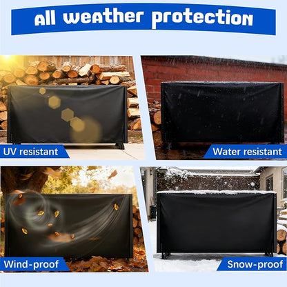 KALINCO 8FT Firewood Rack Cover, Heavy Duty 600D Waterproof Outdoor Firewood Storage Cover with Zipper and Hook Loop Tape (Log Rack not Included)