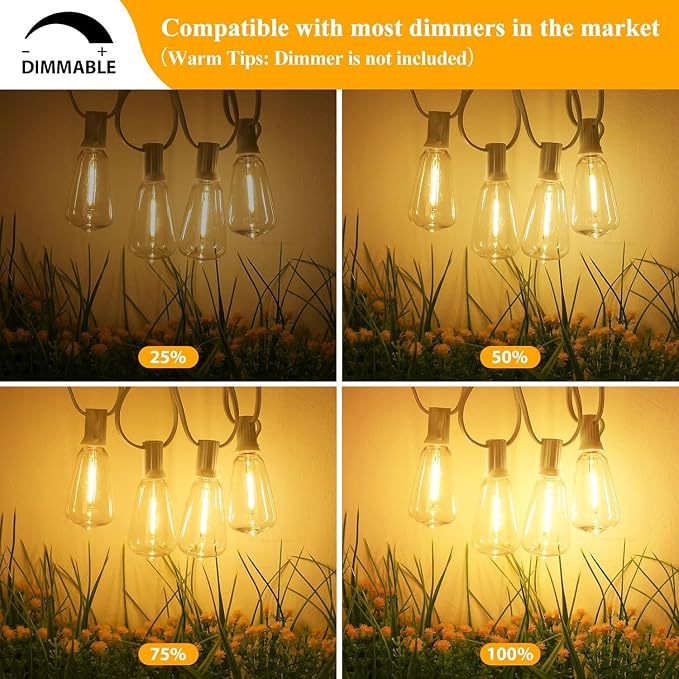 Brightever Outdoor String Light 25 FT, ST38 Patio Lights with 13 Edison Bulbs, Waterproof Connectable Hanging Lights for Backyard Porch Balcony Party Christmas Decor, E12 Socket Base, White
