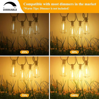 Brightever Outdoor String Light 25 FT, ST38 Patio Lights with 13 Edison Bulbs, Waterproof Connectable Hanging Lights for Backyard Porch Balcony Party Christmas Decor, E12 Socket Base, White