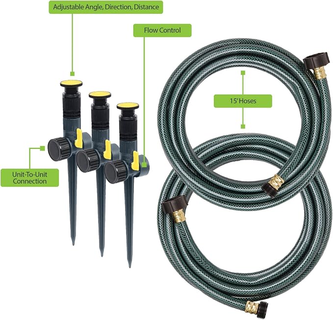 Melnor 65191AMZ Adjustable Spike Set Sprinkler Bundle,Green,Yellow,(Pack of 4)