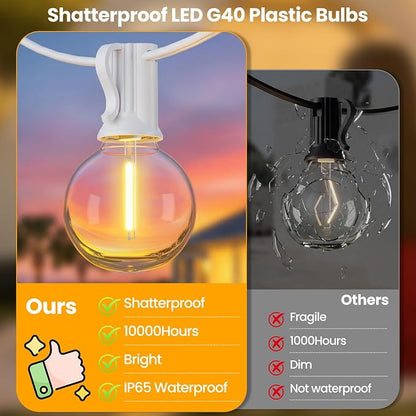 Mlambert 50FT(25FTx2) Solar Powered String Lights Outdoor, Waterproof Patio Light String with 20+2 Shatterproof LED G40 Bulbs for Backyard Garden-White