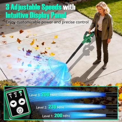 K I M O. Cordless Leaf Blower and Vacuum Combo 4 In 1, 3 Nozzles for Inflation and Deflation, 190MPH, Control Panel with 3 Speeds, 20" Extended Tube, 2 Pack Battery Operated Leaf Blowers for Lawn Care