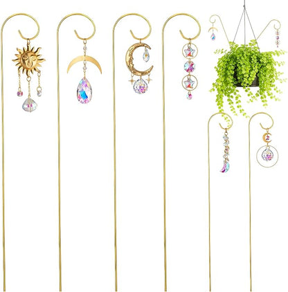 6PCS Small Trellis with Crystal Sun Catchers for Mini Potted Plants Gifts | Sun & Moon Styles,13.5'' Fairy Garden Plant Stakes Suncatchers,Indoor Plant Accessories Decor,Gift for Gardening Enthusiasts