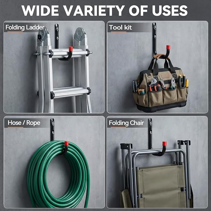 Heavy Duty Garage Storage Hooks, Wall Mount Storage Utility Hangers for Ladders, Bike and Garden Tools (7.9Inch x 5.9Inch)