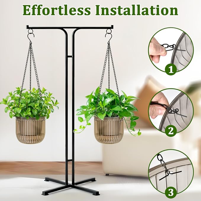 Halatool 2 Pack 6.5 Inch Self-Watering Hanging Planters for Indoor Plants, Outdoor Flower Pots with 2 Metal Chains, Visible Water Level Indicator & Drainage Holes for Wall, Garden, Home (Starry Gray)