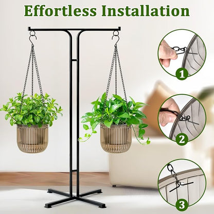 Halatool 2 Pack 6.5 Inch Self-Watering Hanging Planters for Indoor Plants, Outdoor Flower Pots with 2 Metal Chains, Visible Water Level Indicator & Drainage Holes for Wall, Garden, Home (Starry Gray)