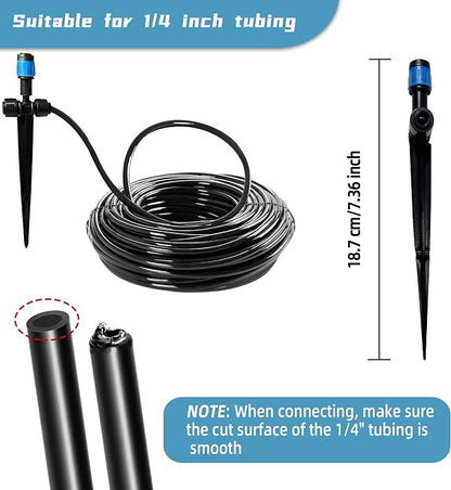 10PCS Push-to-Connect Drip Irrigation Emitters for 1/4 inch Irrigation Tubing, Two-Way Connection Adjustable Vortex Drip Emitters with Stake, Irrigation Dripper Sprinklers for Drip Irrigation System