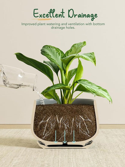 LE TAUCI Plant Pots for Indoor Plants, 4.1+5.1+6.5 inch, Set of 3, Ceramic Planters with Drainage Hole and Saucer, Indoor Flower Pot with Hole Mesh Pad, Gifts for Mom, Reactive Glaze Blue Gray