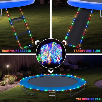 JMEXSUSS Solar Trampoline Lights, 2 * 200 LED Solar Rope Lights | 66ft IP 65 Waterproof Camping Light Outdoor, 8 Modes Trampoline Accessories for Camp Ladder Slide Tent (Multicolor)