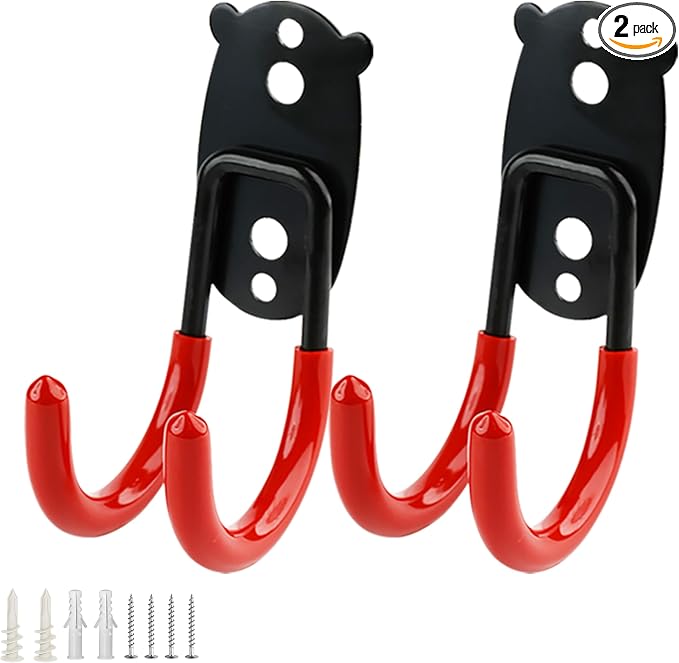Garage Hooks Heavy Duty, Small Hooks Wall Mount, Anti-Slip PVC Coated Steel Utility Storage Organizer for Hanging Ladders, Bikes, Garden Tools and Hoses 2 Packs