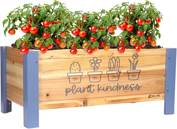 Raised Garden Bed for Kids - 30”L*16”W*13”H Elevated Wooden Planter Box Stand, Backyard, Patio, Balcony w/Bed Liner, 170lb Capacity (Blue)