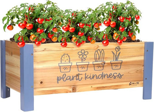 Raised Garden Bed for Kids - 30”L*16”W*13”H Elevated Wooden Planter Box Stand, Backyard, Patio, Balcony w/Bed Liner, 170lb Capacity (Blue)