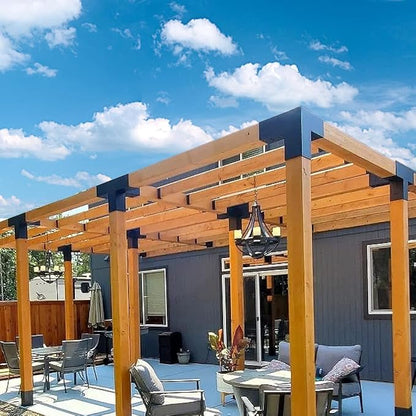 4-Way Pergola Brackets Kit for 4x4 Wood, 3.6 x 3.6 in, 2 Pack | Black-Coated Steel, 20 Hex Screws and Drill Bit Included for Gazebos, Patio Covers and Outdoor Kitchens