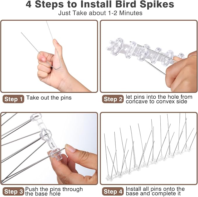 Bird Spike Deterrent Spike for Small Bird and Squirrels, Pigeon Spikes with Plastic Base for Fence and Roof