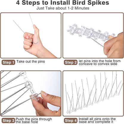 Bird Spike Deterrent Spike for Small Bird and Squirrels, Pigeon Spikes with Plastic Base for Fence and Roof