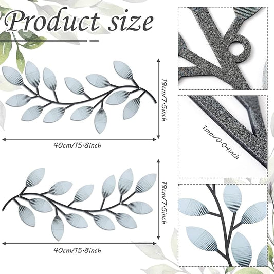 Zhengmy 2 Pieces Metal Tree Leaf Wall Decor Vine Olive Branch Leaf Wall Art Living Room, Hallway Wall Decor Outdoor Decoration(Retro White)