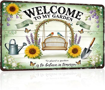 PEACHGARDEN Welcome To My Garden Metal Sign Women'S Gardening Gift Garden Wall Art Decor For Outdoor Yard Patio Porch 12x16 inch