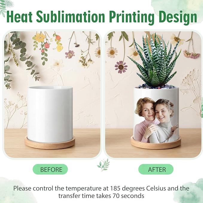 Teenyyou 10 Pcs Sublimation Flower Pot Blanks Mini 3.2 in Garden Ceramic Succulent Planter Pot with Bamboo Tray with Drainage Hole Thank You Gifts for Employee Appreciation Plant Lover