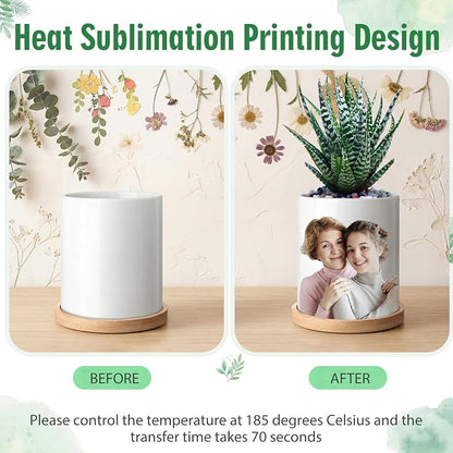 Teenyyou 10 Pcs Sublimation Flower Pot Blanks Mini 3.2 in Garden Ceramic Succulent Planter Pot with Bamboo Tray with Drainage Hole Thank You Gifts for Employee Appreciation Plant Lover