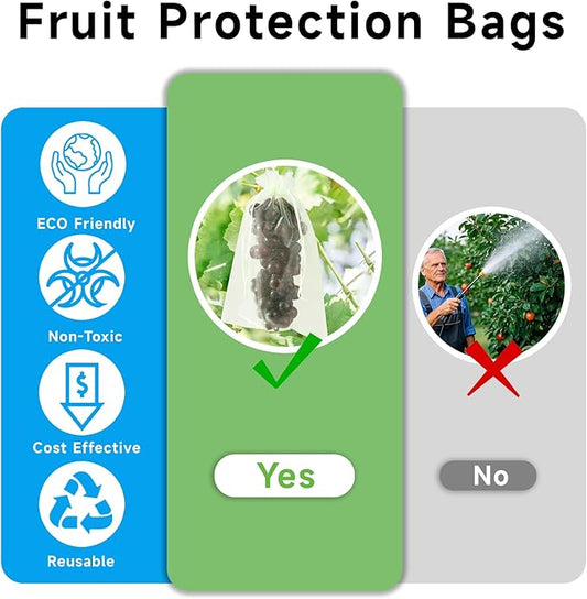 100PCS Fruit Protection Bags with Drawstring, 6x8 Inch Green Organza Produce Bags for Fruit Trees, Mesh Netting for Garden Protection