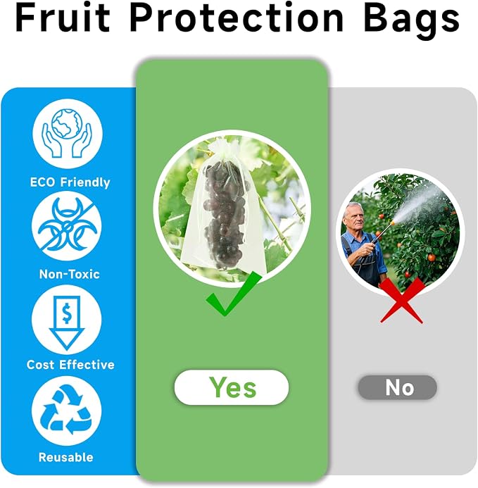 100PCS Fruit Protection Bags with Drawstring, 8x12 Inch Green Organza Produce Bags for Fruit Trees, Mesh Netting for Garden Protection