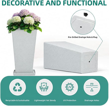Autodaya 28" Extra-Large White Tall Planters Set of 2 Flower Pots | Tall White Planters for Outdoor Plants, Balcony, Porch, Living Room Corner, Garden, Patio, Deck, or Entryway Decor