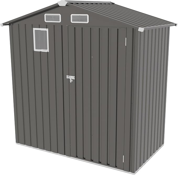 YOPTO 6X4 FT Metal Outdoor Storage Shed,Waterproof Tool Sheds with Pitched Roof and Positive Window,Backyard House Buildings w/Lockable Door & Vents,for Garden Sundries Sundries Bike,Gray
