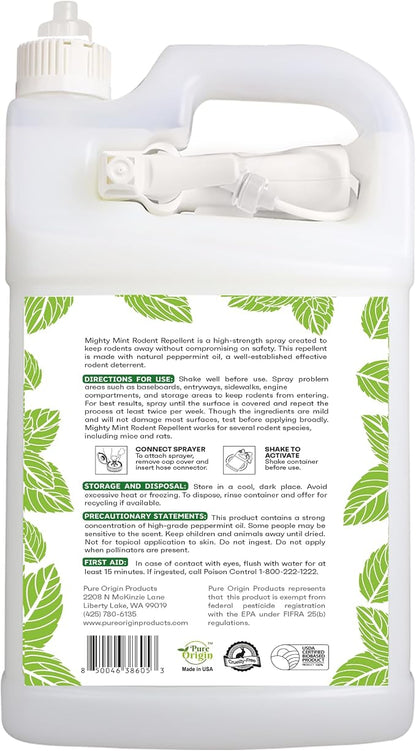 Mighty Mint Peppermint Oil Rodent Repellent Spray with Microfiber Cloth – Natural Indoor & Outdoor Control for Mice and Rats – Plant-Based, Extra-Strong Formula - 1 Gallon (128 oz)