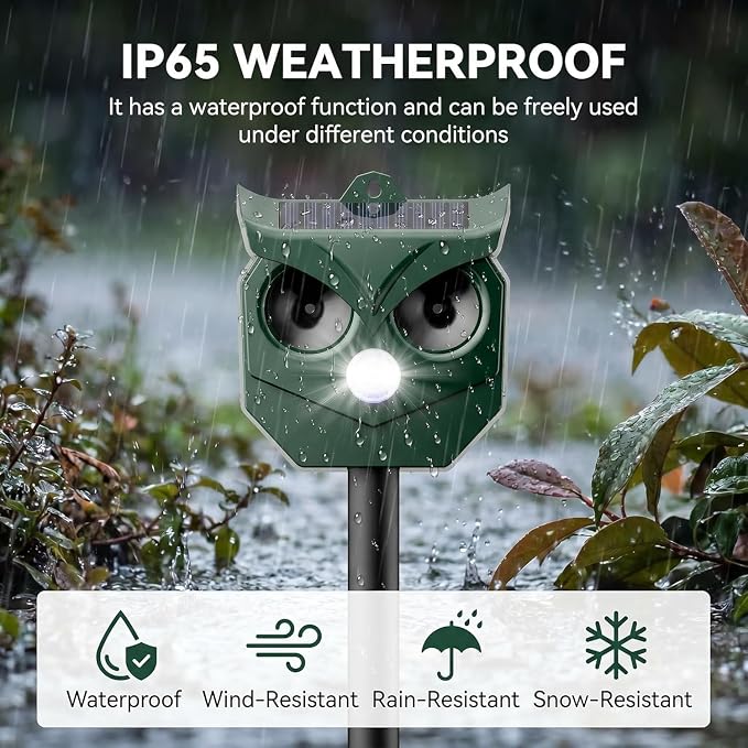 2 Pack Solar Ultrasonic Animal Repeller with Flashing LED Lights – Cat Deterrent Outdoor for Squirrels, Deer, Raccoons, Rabbits, Skunks, Dogs – Protects Garden, Yard, Lawn, Farm & Crops