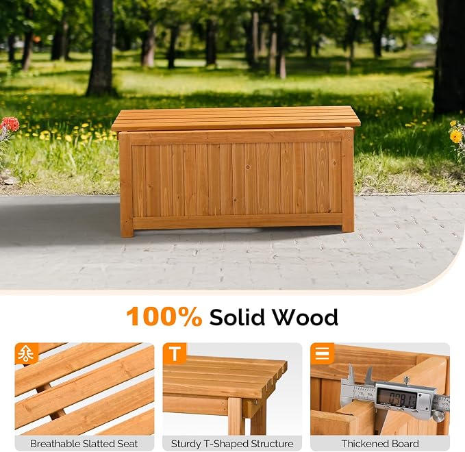VINGLI 41" Raised Garden Bed with Wooden Bench Lid, Multi-Functional Rectangular Wood Planter Box, Cedar Wood Outdoor Planter Boxes for Flower Vegetable Herb Gardening