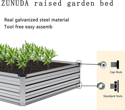2PCS 8x2x1ft Galvanized Raised Garden Bed Kit,Gardening Planter Box | Outdoor Elevated Metal Planter Box For Vegetables, Flowers, Herbs, Anti-Rust Galvanized Steel, Open Drainage, Sturdy (Silver)