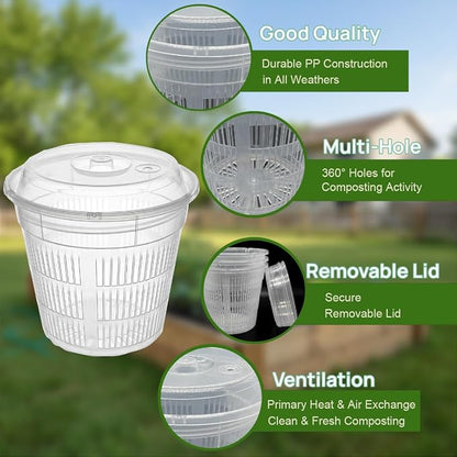 In Ground Composter, 3-Pack Worm Composter 7.5x5.1x6.9IN Outdoor Worm Compost Bin with Holes & Lid for Garden Beds Home Use Backyard Vermicomposting Bin Worm Farm Kit for Beginners Starter