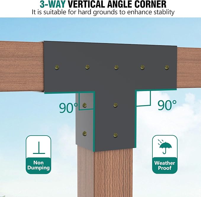 2 Pack Pergola Bracket Kit T-Shape Elevated Wood Stand Kit T Brackets with Post Base for 4x4'' (Actual 3.5x3.5'') Wooden Beams Lumber Gazebos Patio Pergola Sheds 4 Pc