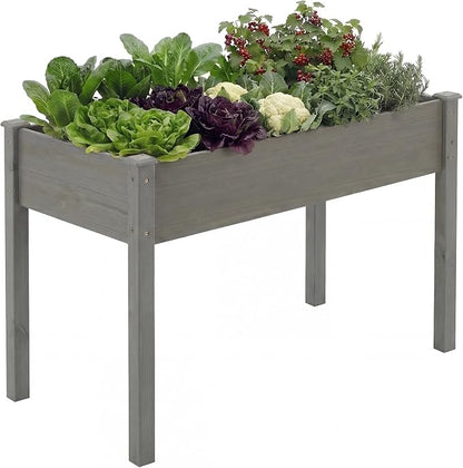 NEWBULIG Raised Garden Bed Wood 48x24x30in, Elevated Wood Planter Box Stand with Legs for Outdoors Balcony Backyard, Raised Garden Bed for Planting Herbs Flowers Vegetables, Grey