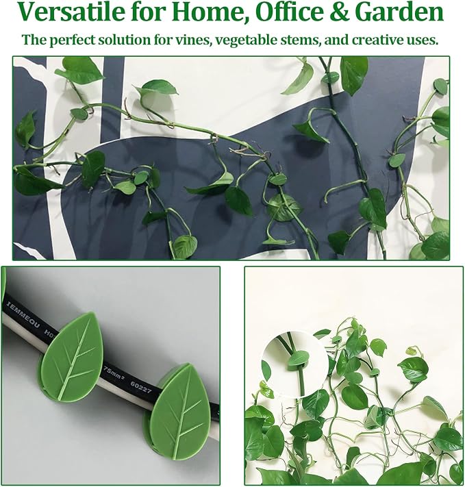 Plant Wall Clips for Climbing Vines Green Garden Stem Holder with Adhesive Climbing Wall Fixture Clips for Indoor Wall Decor, Office, Home (60 Packs)