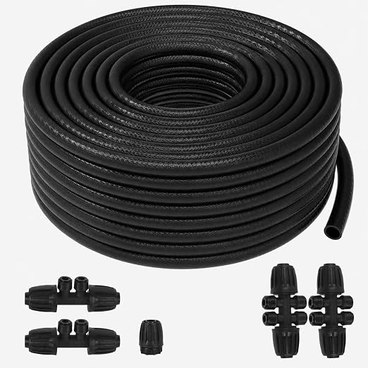 100 FT 1/2 Inch Drip Irrigation Tubing Kit:Premium Garden and Landscape Watering System-Drip Irrigation Hose with 2 Quick Connector 4-Way Connector,2 Quick Connector 6-Way Connector and Tube Cap