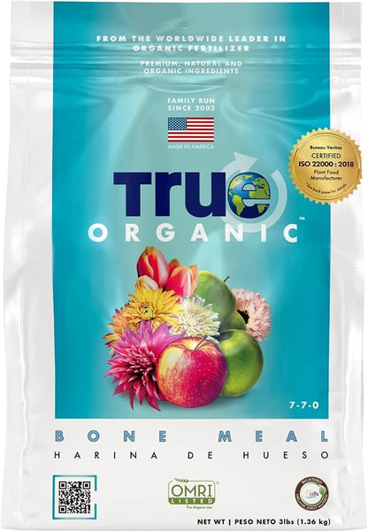 True Organic Bone Meal – Organic Fertilizer for Growth, Flowering, and Fruit Production – 3lb Bag Covers 61 Sq. Ft. (Pack of 6)