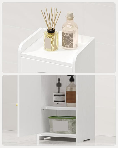 Hzuaneri Bathroom Storage Cabinet, Small Corner Floor Cabinet with 2 Doors and Adjustable Shelf, Narrow Toilet Paper Cabinets, Bathroom Organizer for Small Spaces, 7.9" D x 9.8" W x 29.5" H White
