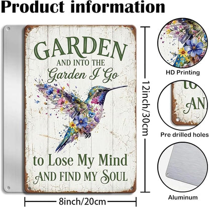 Garden Decor Sign Into the Garden I Go Hummingbird Wall Art | Garden Enthusiasts • Patio Porch Display • Garden Theme • Floral Hummingbird Design • UV Printed • 8x12 Inch
